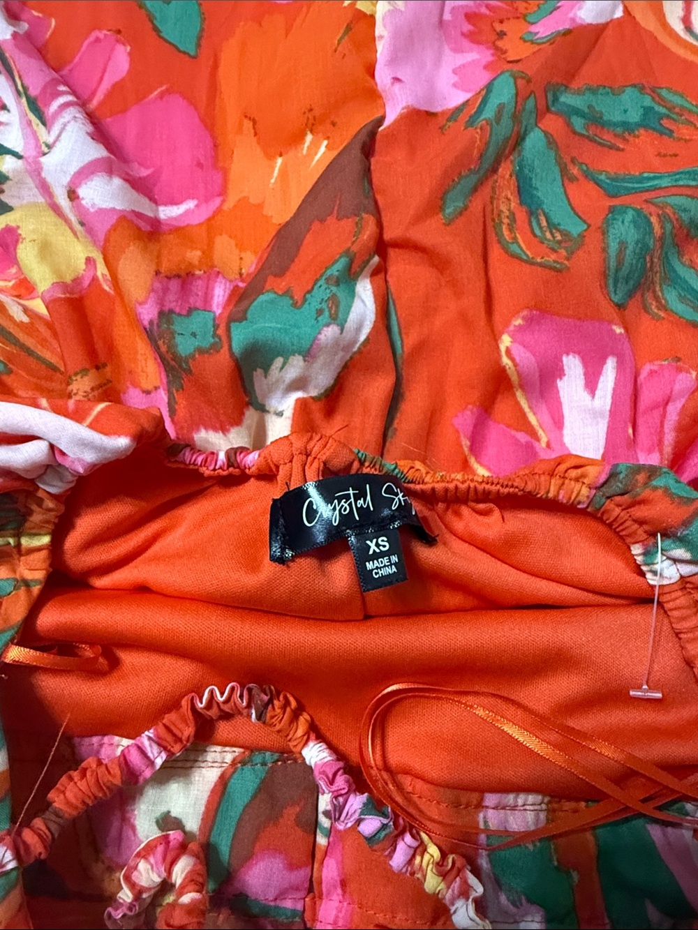 Women Orange Floral Halter Dress - Picture 4 of 5
